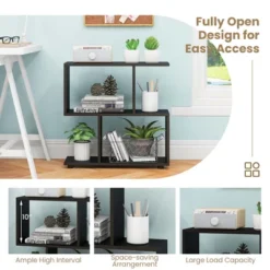 Costway 2 PCS 2-Tier Bookshelf Free Standing Wooden Display S-Shaped Shelf Storage Rack Black/Brown -Costway GUEST 76c66ffd 710c 4c3f a584 0705261c8192