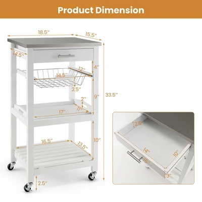 Costway Compact Kitchen Island Cart Rolling Service Trolley WithStainless Steel Top Basket 2 Costway Compact Kitchen Island Cart Rolling Service Trolley WithStainless Steel Top Basket - Image 2