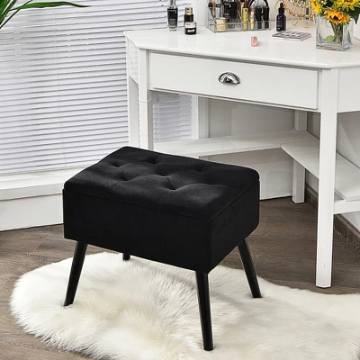 Costway Velvet Storage Ottoman Tufted Flip Top Vanity Stool Footrest With Wood Legs 2 Costway Velvet Storage Ottoman Tufted Flip Top Vanity Stool Footrest With Wood Legs - Image 2