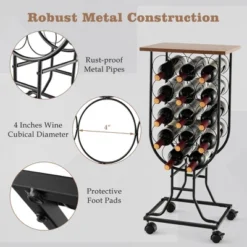 Costway 14 Bottles Wine Rack Console Table Freestanding Wine Storage With Woodtop & Wheels 14 Costway 14 Bottles Wine Rack Console Table Freestanding Wine Storage With Woodtop & Wheels -Costway GUEST 777c787c 7df5 4f32 812c 6452c0f6e142