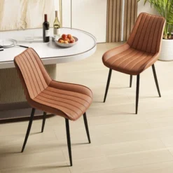 Costway Dining Chair Set Of 2 Upholstered Leisure Chairs With Metal Legs Padded Seat Brown/Grey