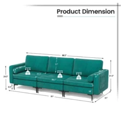 Costway Modern Modular 3-Seat Sofa Couch W/ Side Storage Pocket & Metal Leg Teal -Costway GUEST 77c12104 713e 4439 9bd5 91fd39c30459