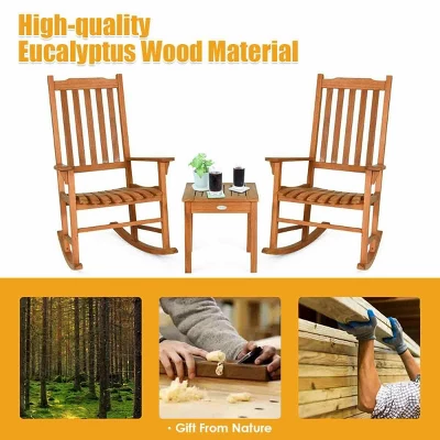 Costway 3 PCS Eucalyptus Rocking Chair Set W/ Coffee Table 2 Wood Conversation Chairs 8 Costway 3 PCS Eucalyptus Rocking Chair Set W/ Coffee Table 2 Wood Conversation Chairs - Image 8