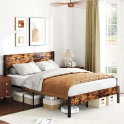 Costway Twin/Full/Queen/King Bed Frame With Tall Industrial Headboard Heavy-Duty Metal Slats Support Brown 24 Costway Twin/Full/Queen/King Bed Frame With Tall Industrial Headboard Heavy-Duty Metal Slats Support Brown -Costway GUEST 78f1412c 4f5e 4f39 b9c2 ebf21d78e39b