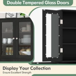 Costway Tall Storage Cabinet Kitchen Pantry Cupboard With Tempered Glass Doors & Shelves Black/White -Costway GUEST 790e0ecc f343 43a4 98d7 ba933f0c88e4