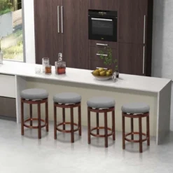 Costway Set Of 2 Upholstered Swivel Round Bar Stools 26'' Wooden Pub Kitchen Chairs Gray -Costway GUEST 7910de11 50e9 4fa7 92bd 547560e5d104