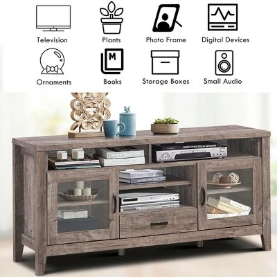 Costway TV Stand Tall Entertainment Center Hold Up To 65'' TV W/ Glass Storage & Drawer 5 Costway TV Stand Tall Entertainment Center Hold Up To 65'' TV W/ Glass Storage & Drawer - Image 5