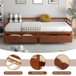 Costway Twin To King Daybed With 2 Drawers Wooden Sofa Bed For Bedroom Living Room White/Cherry 14 Costway Twin To King Daybed With 2 Drawers Wooden Sofa Bed For Bedroom Living Room White/Cherry -Costway GUEST 79832772 a4c0 4f57 84dd d86979289e01