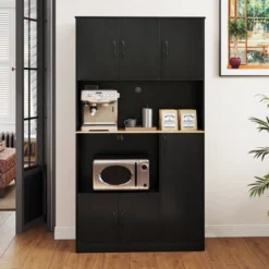 Costway 71" Tall Kitchen Pantry Cabinet With Charging Station Microwave Stand & Doors Black/White -Costway GUEST 7a112c09 941e 4701 911c 57d17e8cdf52