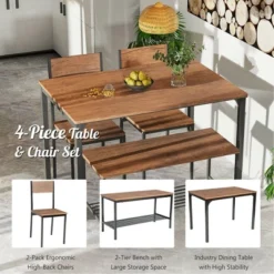 Costway 4pcs Dining Table Set Rustic Desk 2 Chairs & Bench W/ Storage Rack 17 Costway 4pcs Dining Table Set Rustic Desk 2 Chairs & Bench W/ Storage Rack -Costway GUEST 7a1c4737 7b00 4450 a8a4 7c9ce7c1869f