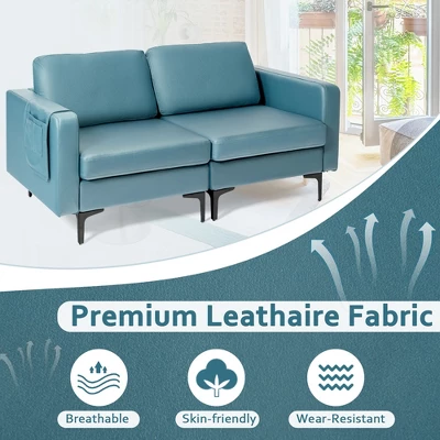 Costway Modern Loveseat Leathaire Fabric 2-Seat Sofa Couch W/ Side Storage Pocket 5 Costway Modern Loveseat Leathaire Fabric 2-Seat Sofa Couch W/ Side Storage Pocket - Image 5