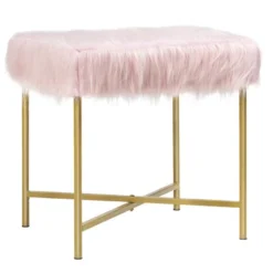 Costway Faux Fake Fur Stool Ottoman Footrest Stool Decorative With Metal Legs GreyPinkWhite -Costway GUEST 7aa1ed63 3784 4865 87be 1677113a8712