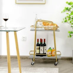 Costway Gold Serving Cart Utility Trolley On Wheel Rolling Kitchen Rack W/Handle -Costway GUEST 7aff04c1 b1a3 431e a28c eb17a8e0e564