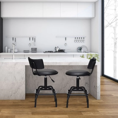 Costway Adjustable Swivel Bar Stool PU Leather Steel Frame Chair W/Backrest&Footrest Low Back 3 Costway Adjustable Swivel Bar Stool PU Leather Steel Frame Chair W/Backrest&Footrest Low Back - Image 3