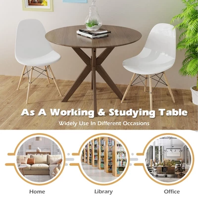 Costway Modern Round Wood Dining Table 35'' W/ Solid Wood Legs& Base For Home, Office 7 Costway Modern Round Wood Dining Table 35'' W/ Solid Wood Legs& Base For Home, Office - Image 7