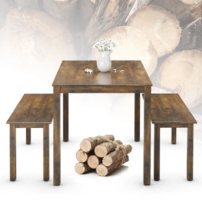 3pcs Dining Set Modern Studio Collection Table With 2 Benches Wood Legs Coffee 7 3pcs Dining Set Modern Studio Collection Table With 2 Benches Wood Legs Coffee - Image 7