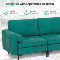 Costway Modern Modular 3-Seat Sofa Couch W/ Side Storage Pocket & Metal Leg Teal -Costway GUEST 7bbd670d bcef 4987 8c1b 85c33a9a3d30