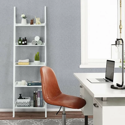 Costway Versatile White 5-Tier Bookshelf Leaning Wall Shelf Ladder Bookcase Storage Display Furni 8 Costway Versatile White 5-Tier Bookshelf Leaning Wall Shelf Ladder Bookcase Storage Display Furni - Image 8