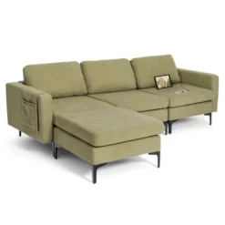 Costway Modern Modular 3-Seat Sofa Couch W/ Side Storage Pocket & Metal Leg GreenGrey -Costway GUEST 7bd474fc a443 4101 9a48 16d47fa9cba2