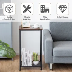 Costway 2-Tier Industrial Side End Accent Telephone Table W/Mesh Shelf Rustic Brown -Costway GUEST 7c04673b 2bd6 499e a402 45a9567b7a86