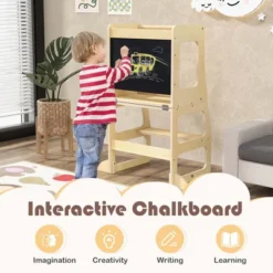 Costway 3-in-1 Foldable Kitchen Standing Tower For Toddlers With Chalkboard Weaning Table Natural -Costway GUEST 7c4a6905 1ab1 4247 83de d33f70dc4356
