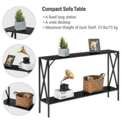 Costway 2 Tier Console Table Narrow Accent Side Entryway Table Metal Frame Black 13 Costway 2 Tier Console Table Narrow Accent Side Entryway Table Metal Frame Black -Costway GUEST 7c516268 ef78 4c3f 8089 1e3583018d24