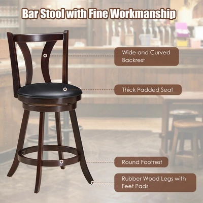 Costway Set Of 4 Swivel Bar Stool 24'' Counter Height Leather Padded Dining Kitchen Chair 9 Costway Set Of 4 Swivel Bar Stool 24'' Counter Height Leather Padded Dining Kitchen Chair - Image 9