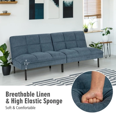 Costway Modern Convertible Futon Sofa Bed Linen Fabric Folding Couch Recliner GreyAquamarineBlue 7 Costway Modern Convertible Futon Sofa Bed Linen Fabric Folding Couch Recliner GreyAquamarineBlue - Image 7