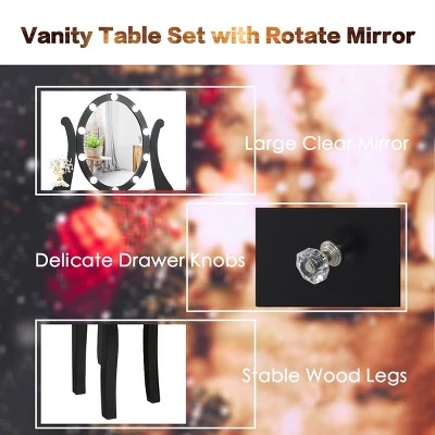 Costway Vanity Table Set W/10 Light Bulbs And Touch Switch Makeup Dressing Table 6 Costway Vanity Table Set W/10 Light Bulbs And Touch Switch Makeup Dressing Table - Image 6