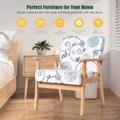 Costway Modern Accent Armchair Fabric Lounge Chair W/Rubber Wood Leg White&Blue Floral 13 Costway Modern Accent Armchair Fabric Lounge Chair W/Rubber Wood Leg White&Blue Floral -Costway GUEST 7d19d863 636c 4235 bef5 c3ad8061842e