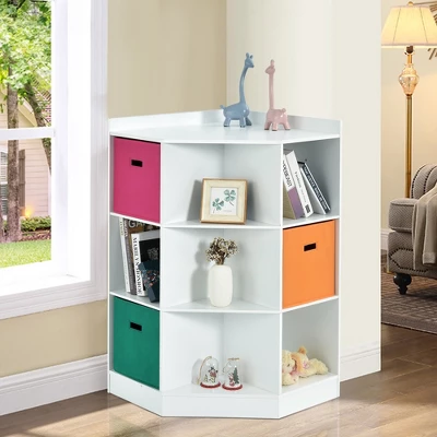 Costway 3-Tier Kids Storage Shelf Cubes W/3 Baskets Corner Cabinet Organizer White 3 Costway 3-Tier Kids Storage Shelf Cubes W/3 Baskets Corner Cabinet Organizer White - Image 3