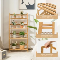 Costway 4-Tier Bookshelf Bamboo Ladder Shelf Bathroom Shelves Storage Plant Stand Rack -Costway GUEST 7dba0107 3403 4200 93de 99884ea1fe47