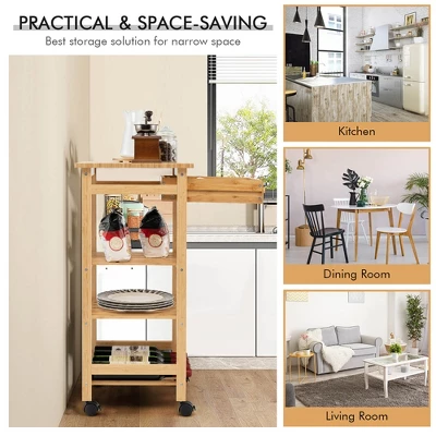 Costway Rolling Kitchen Island Utility Trolley Cart W/Drawer & Wine Rack 5 Costway Rolling Kitchen Island Utility Trolley Cart W/Drawer & Wine Rack - Image 5