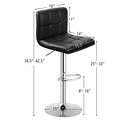 Costway Set Of 2 Bar Stools PU Leather Adjustable Barstool Swivel Pub Chairs Black Full Back 2 Costway Set Of 2 Bar Stools PU Leather Adjustable Barstool Swivel Pub Chairs Black Full Back - Image 2