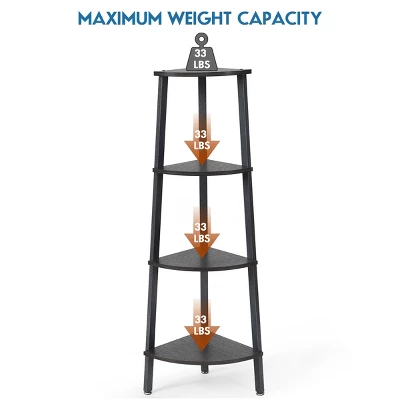 Costway 4-Tier Corner Shelf Metal Storage Rack Domestic Bookcase Display Stand Wood Grey 6 Costway 4-Tier Corner Shelf Metal Storage Rack Domestic Bookcase Display Stand Wood Grey - Image 6