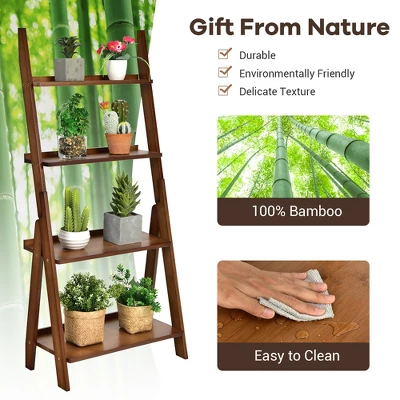 Costway 4 Tiers Bamboo Ladder Shelf Bookcase Storage Organizer Plant Flower Stand 6 Costway 4 Tiers Bamboo Ladder Shelf Bookcase Storage Organizer Plant Flower Stand - Image 6