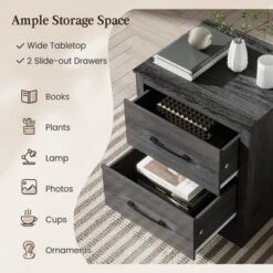 Costway 2 Drawer Nightstand Bedside Table Compact Sofa End Table Dark Grey Oak/Walnut -Costway GUEST 7e471ece 0149 4cf1 8d8b d879f968317a