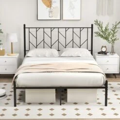 Costway 37 Costway Full/Qween/Twin Size Metal Platform Bed Frame Vintage Headboard Mattress Foundation Black