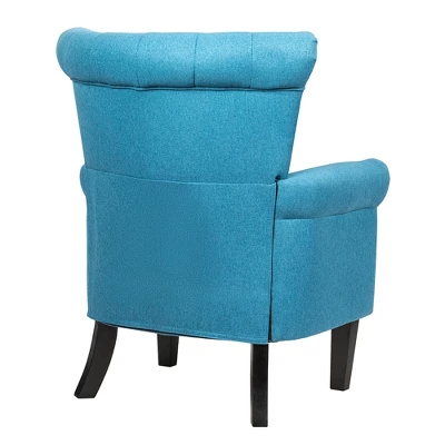 Costway Modern Tufted Upholstered Single Sofa W/ Rubber Wood Legs Blue GreyBeige 9 Costway Modern Tufted Upholstered Single Sofa W/ Rubber Wood Legs Blue GreyBeige - Image 9