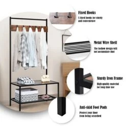 COSTWAY 3 In 1 Industrial Coat Rack Shoe Bench Entryway Hall Tree Storage Shelf W/ Hooks -Costway GUEST 7e8b3f20 4d35 4d63 90f1 57b2eee81718