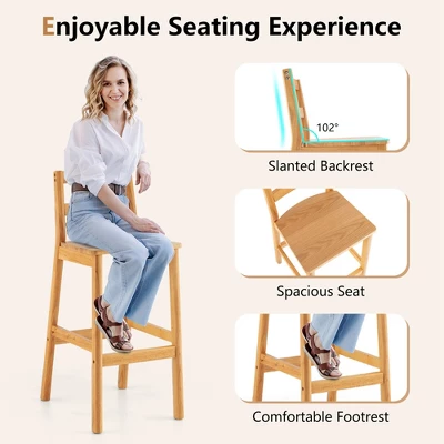 Costway Set Of 2 Solid Rubber Wood Bar Stools 28'' Dining Chairs With Backrests Natural 7 Costway Set Of 2 Solid Rubber Wood Bar Stools 28'' Dining Chairs With Backrests Natural - Image 7