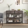 Costway Console Entryway Table Sofa Side Table With Folding Fabric Drawers For Living Room Gray/Rustic Brown
