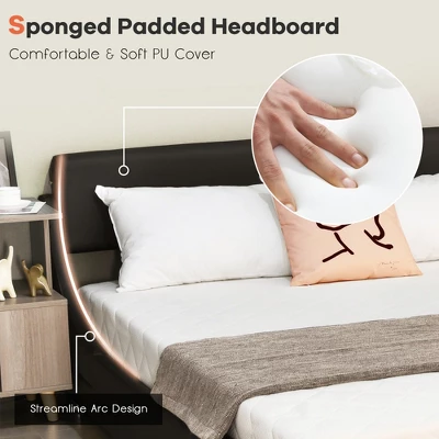 Costway Full Faux Leather Upholstered Platform Bed Adjustable Headboard Black 3 Costway Full Faux Leather Upholstered Platform Bed Adjustable Headboard Black - Image 3