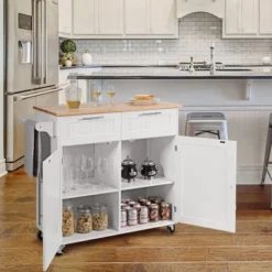 Costway Rolling Kitchen Cart Island Heavy Duty Storage Trolley Cabinet Utility White