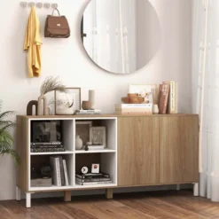 Costway 63" Buffet Sideboard Kitchen Storage Cabinet With 4 Compartments Adjustable Shelf -Costway GUEST 8005e503 400c 4812 84b7 d0b00c0ea45c