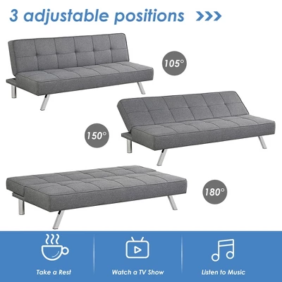 Costway Convertible Futon Sofa Bed Adjustable Sleeper With Stainless Steel Legs 6 Costway Convertible Futon Sofa Bed Adjustable Sleeper With Stainless Steel Legs - Image 6