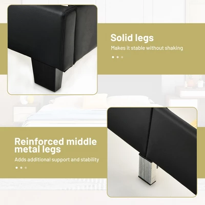 Costway Queen Upholstered Platform Bed Frame With Linen/PU Headboard Wood Slat Gray/Black 7 Costway Queen Upholstered Platform Bed Frame With Linen/PU Headboard Wood Slat Gray/Black - Image 7