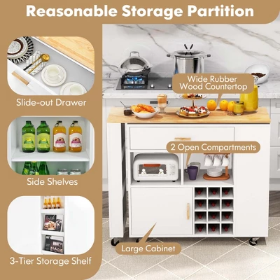 Costway Reversible Folding Kitchen Island Cart Utility Storage Trolley Wine Rack Shelves 5 Costway Reversible Folding Kitchen Island Cart Utility Storage Trolley Wine Rack Shelves - Image 5