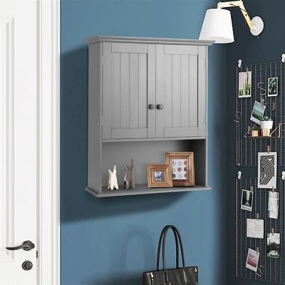 Costway Wall Mount Bathroom Cabinet Storage Organizer Medicine Cabinet With 2-Doors And 1- Shelf Cottage Collection Wall Cabinet 4 Costway Wall Mount Bathroom Cabinet Storage Organizer Medicine Cabinet With 2-Doors And 1- Shelf Cottage Collection Wall Cabinet - Image 4