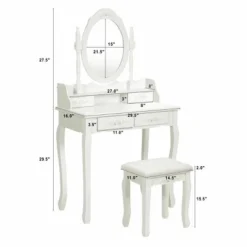 Costway Vanity Wood Makeup Dressing Table Stool 4 Drawers Black/White